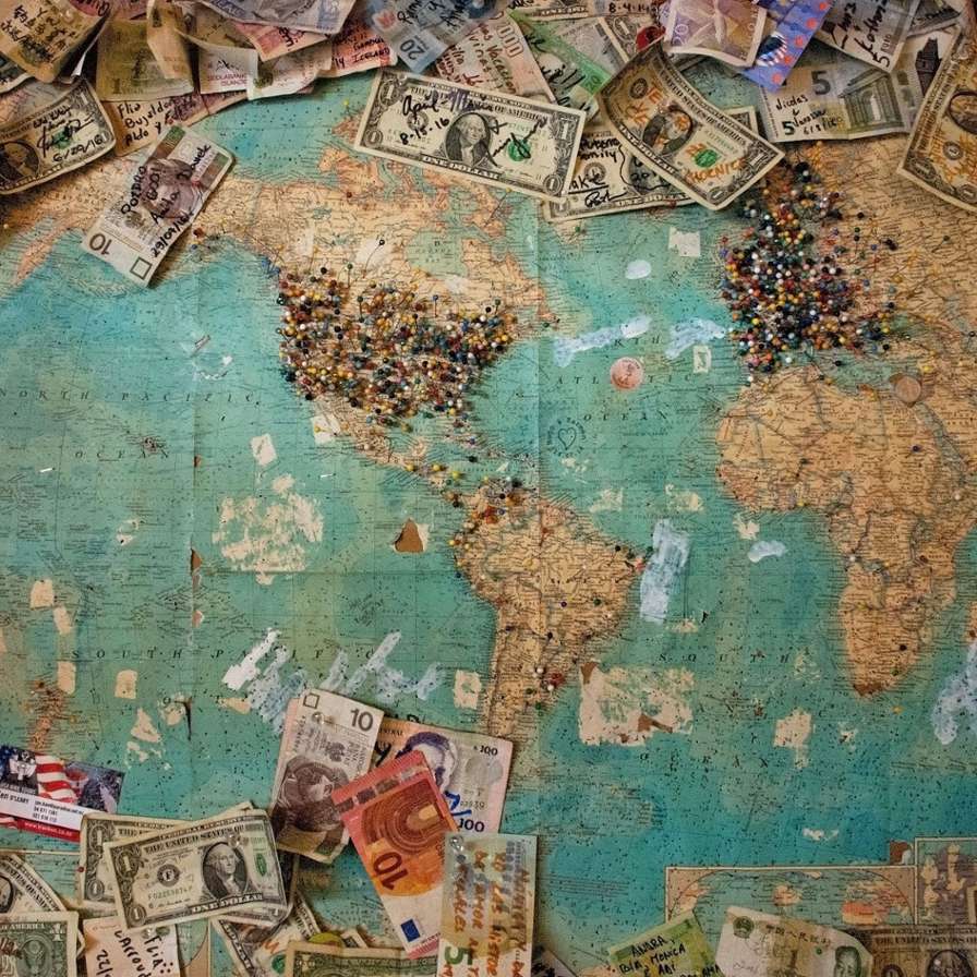 World map with money.