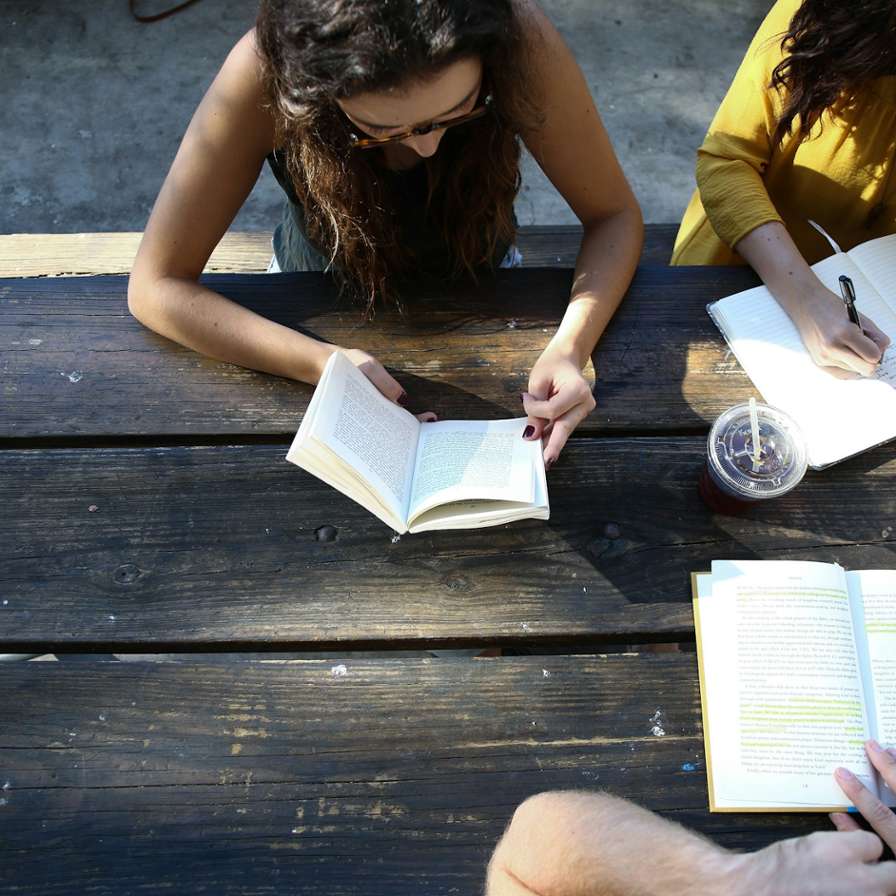 Students with books.