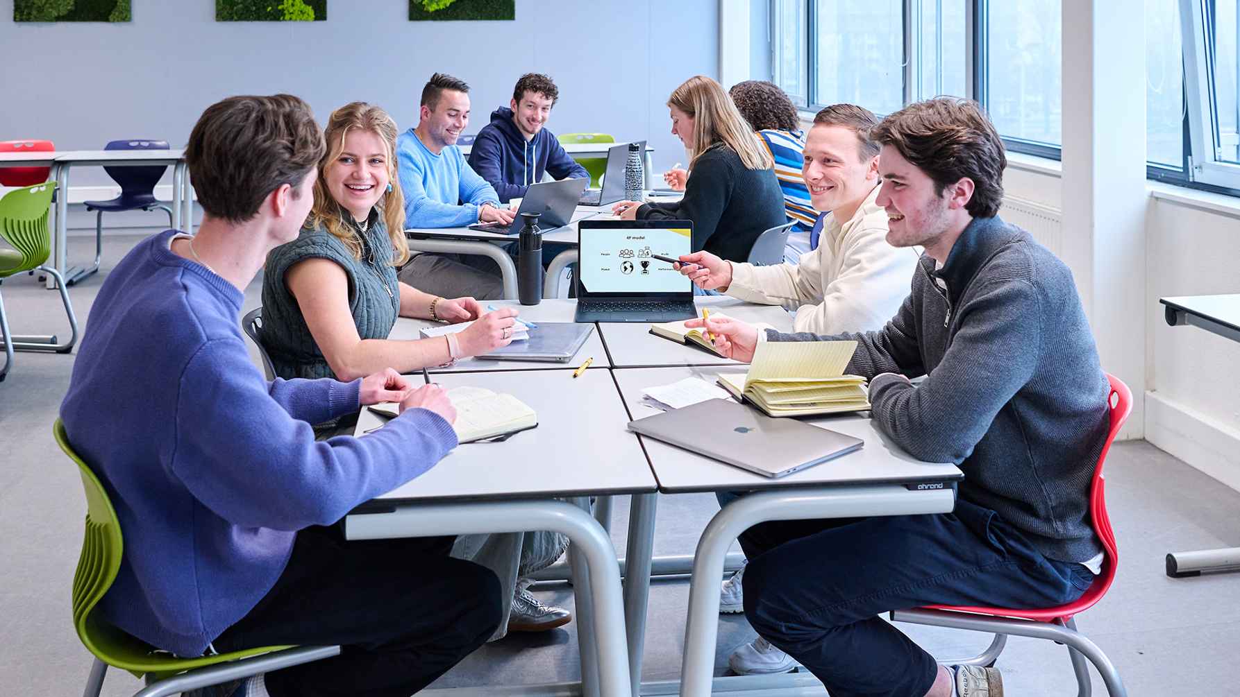 Students Master Sport Business & Leadership AUAS studying on campus at table