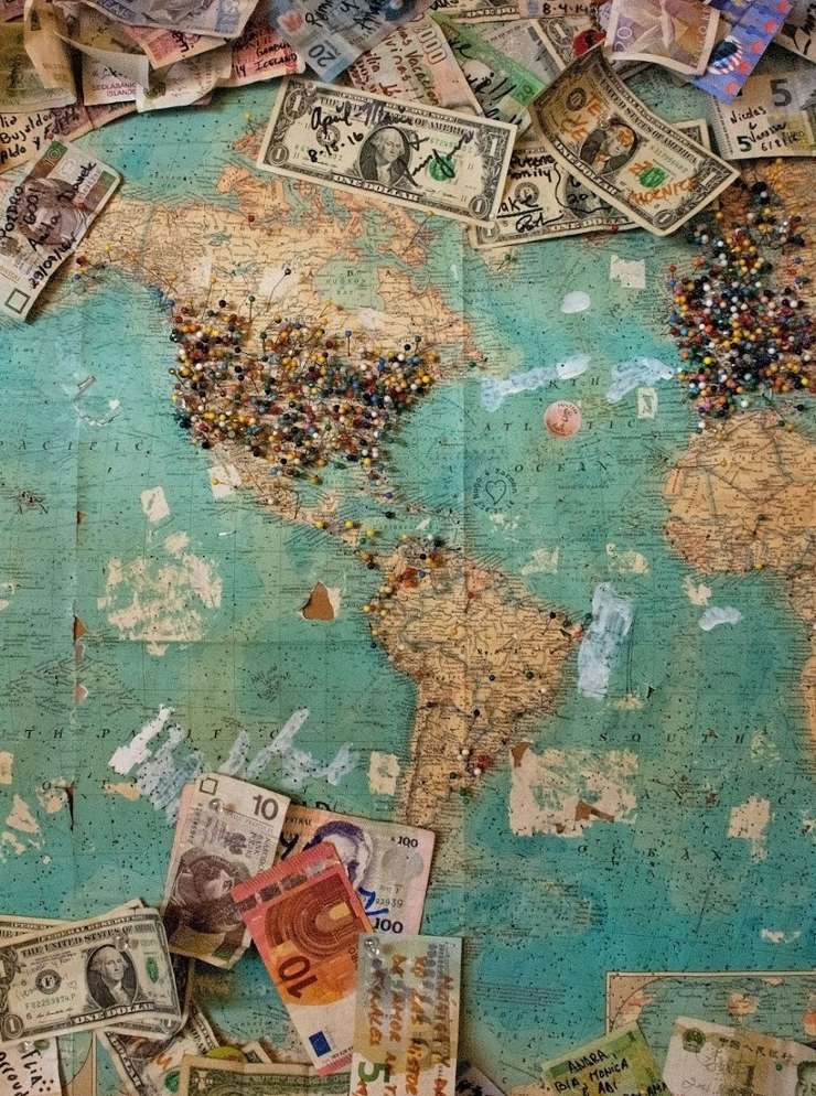 World map with money.
