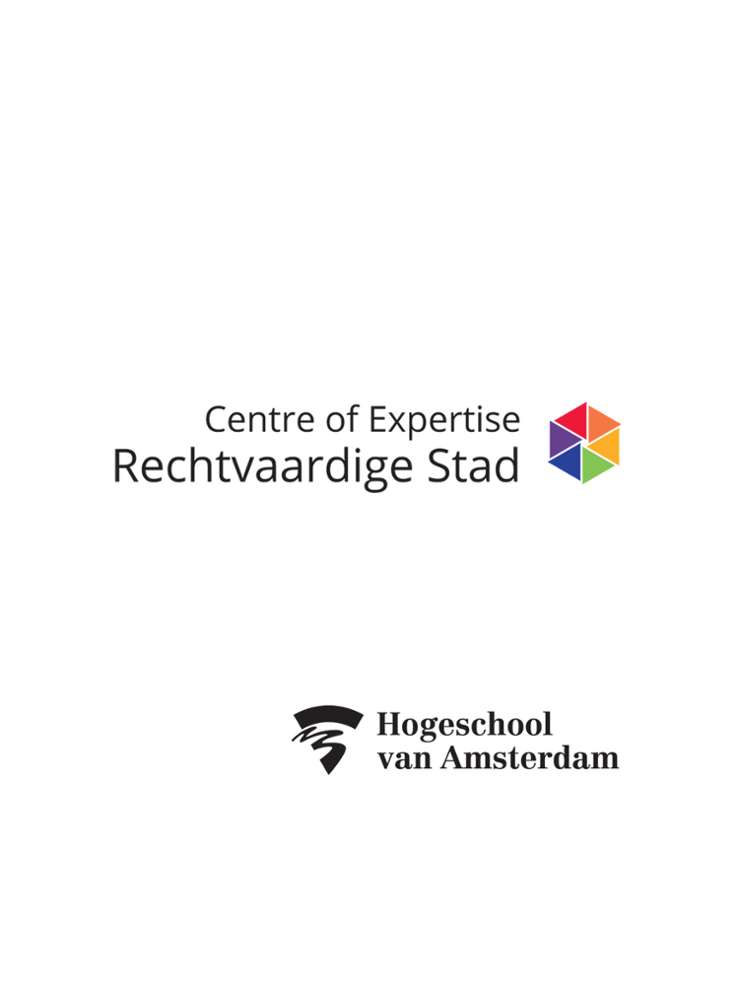 Logo van Centre of Expertise Rechtvaardige Stad en logo van de Hogeschool van Amsterdam.