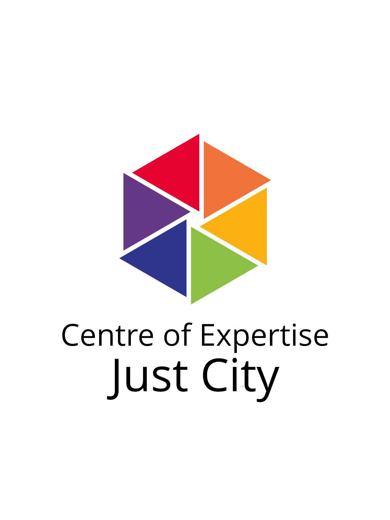 Logo of Just City - Six triangles in rainbow colours