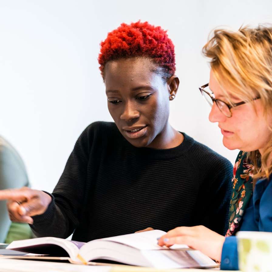 2 vrouwen stemmen af kijkend naar boek