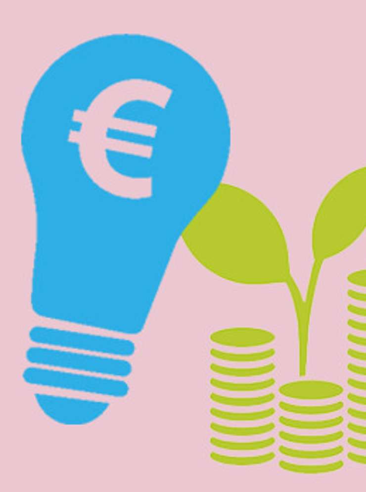 Lamp met euroteken en een stapel munten.